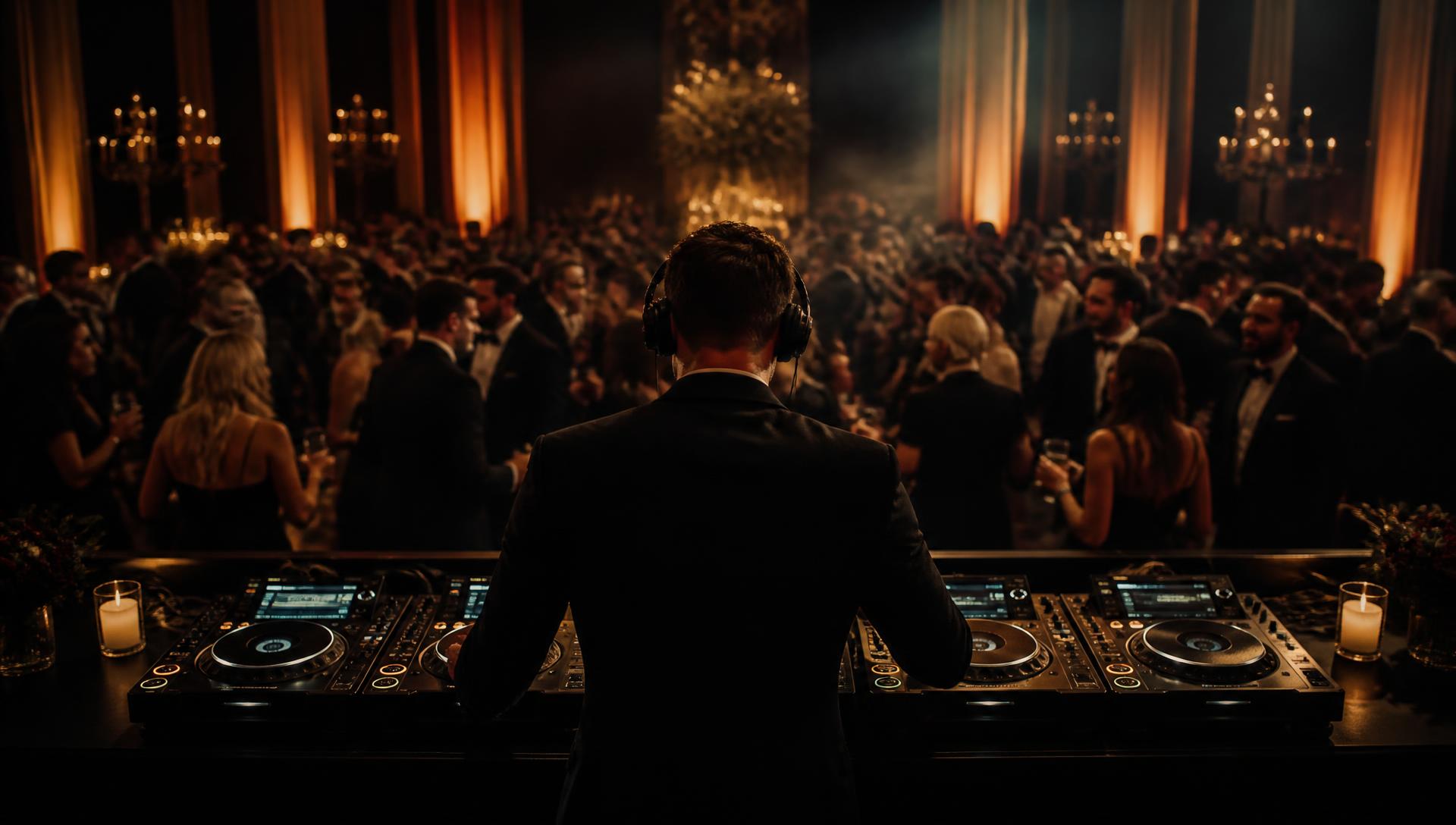 DJ Magnus bag DJ-pulten foran et fyldt dansegulv